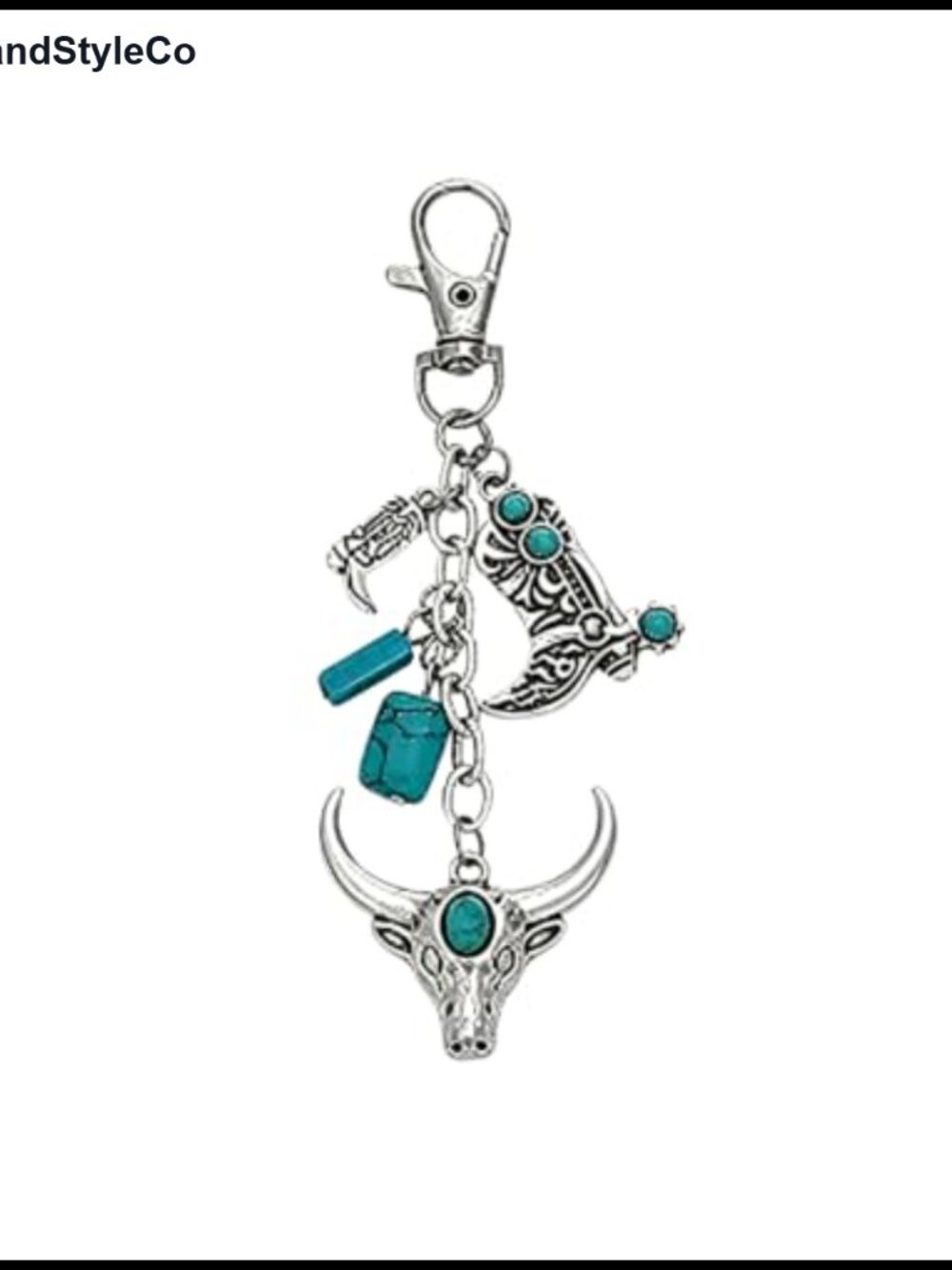Western Bull Skull Boot Charm Keychain Zinc Alloy Lobster Clasp Purse Belt Clip